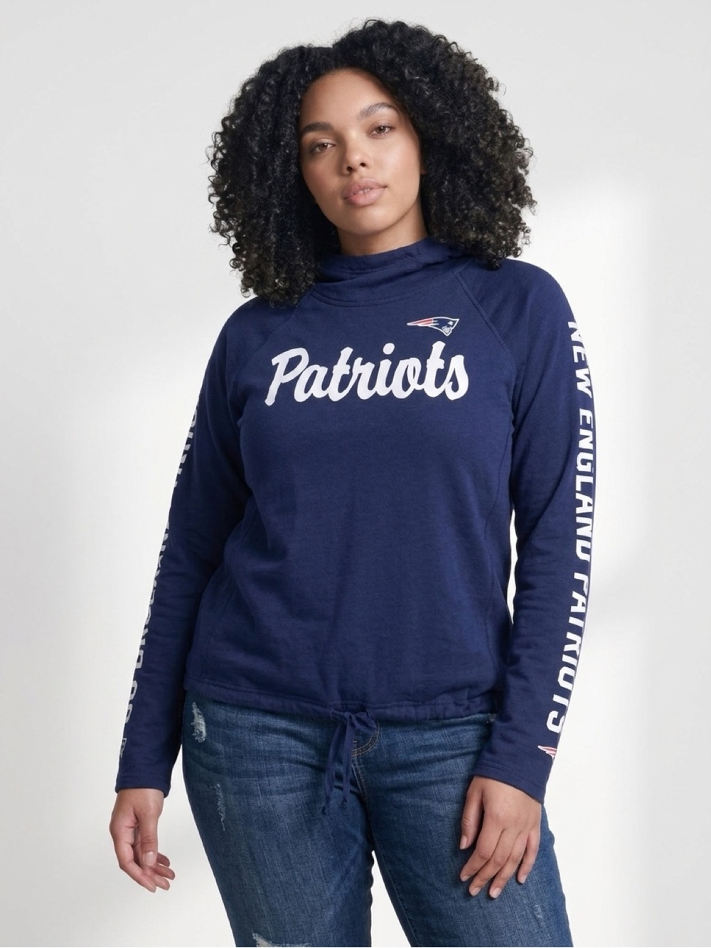 Women’s Navy Patriots Pullover Hoodie - Drawstring Waistline & Thumb Holes Sz.M